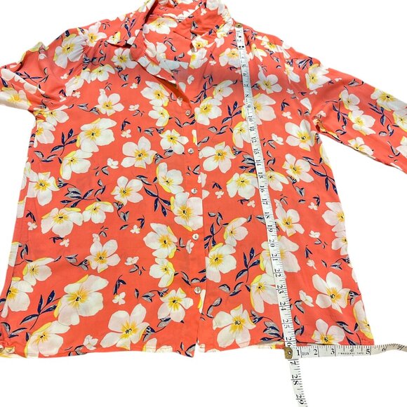 ESQUALO Button Down Blouse Top Size 10 Beautiful Floral on Peach Viscose Fabric - Picture 7 of 12